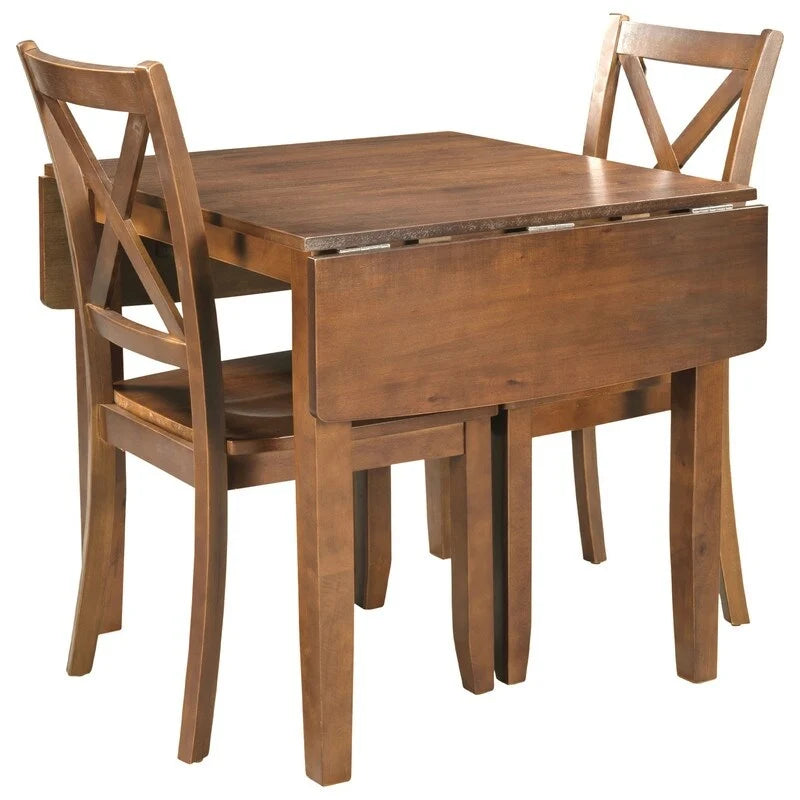 3-teiliges Essgruppe-Set aus Holz mit klappbarem Frühstückstisch und 2 X-Back-Stühlen für kleine Räume