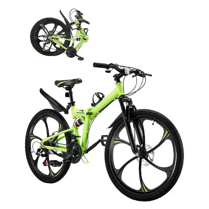 26-Zoll-Klapp-Mountainbike mit Vollfederung, 21-Gang-Schaltung, Scheibenbremsen & Rahmen aus kohlenstoffreichem Stahl für Erwachsene (Damen und Herren)