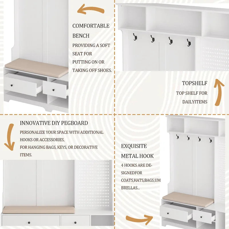 GDFStudio – Finn Multifunktionale Garderobe mit Schuhbank, Lochwand und viel Stauraum