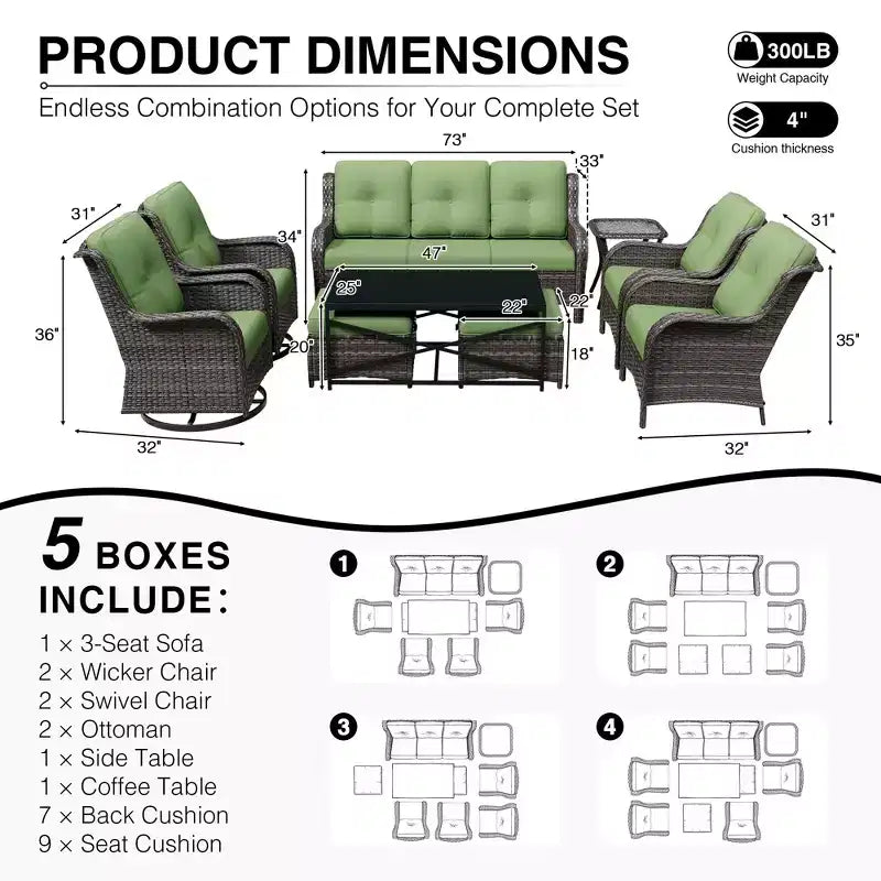 UPTIOT Premium Outdoor-Lounge-Set mit Sofa, Drehstühlen und Fußhocker für ultimativen Komfort und Stil
