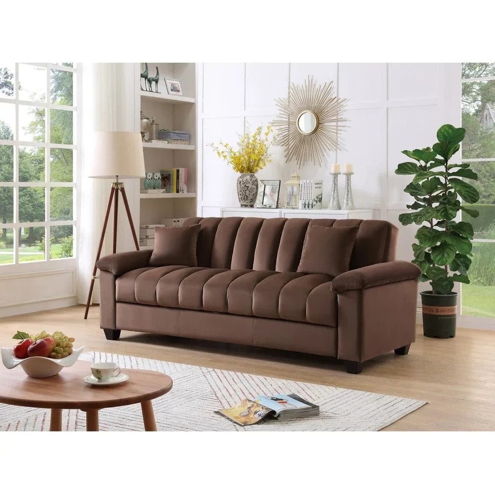 Wandelbares Schlafsofa für das Wohnzimmer mit stoffbezogener Rückenlehne in Rillenoptik