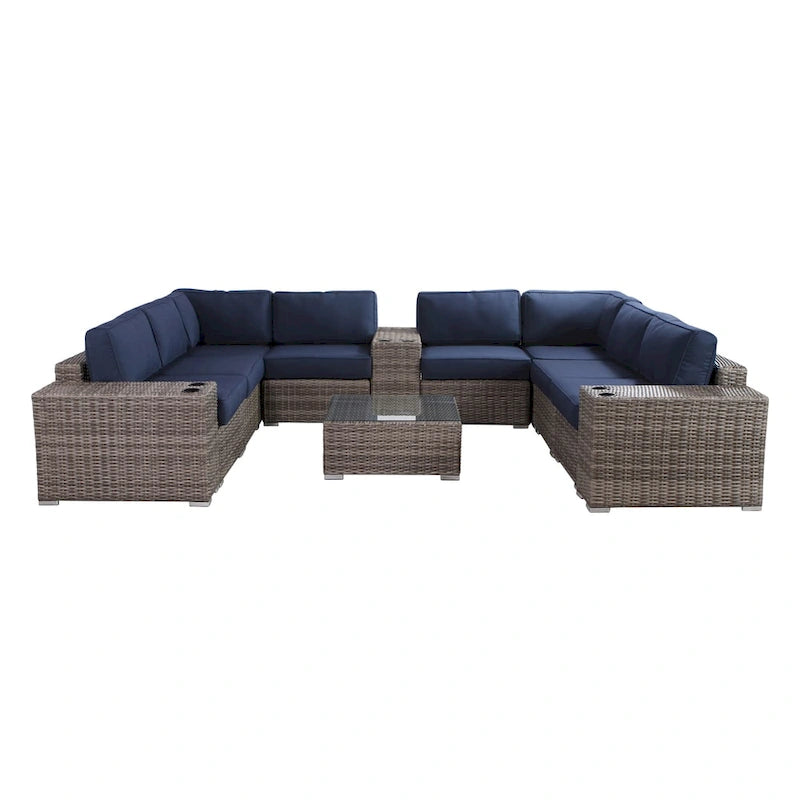 LSI Antibes 12-teiliges Lounge-Set aus grauem Flechtwerk und Aluminium