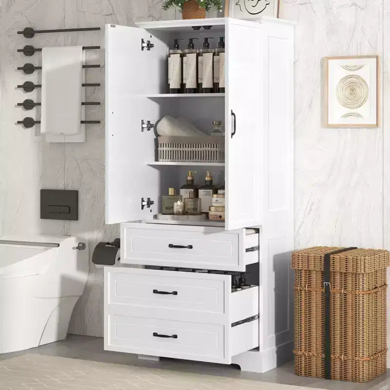Badezimmerschrank, freistehender Schrank mit verstellbarem Einlegeboden, 2 Schubladen und 2 Türen für Badezimmer, Heimbüro, Küche, Wohnzimmer, Schlafzimmer