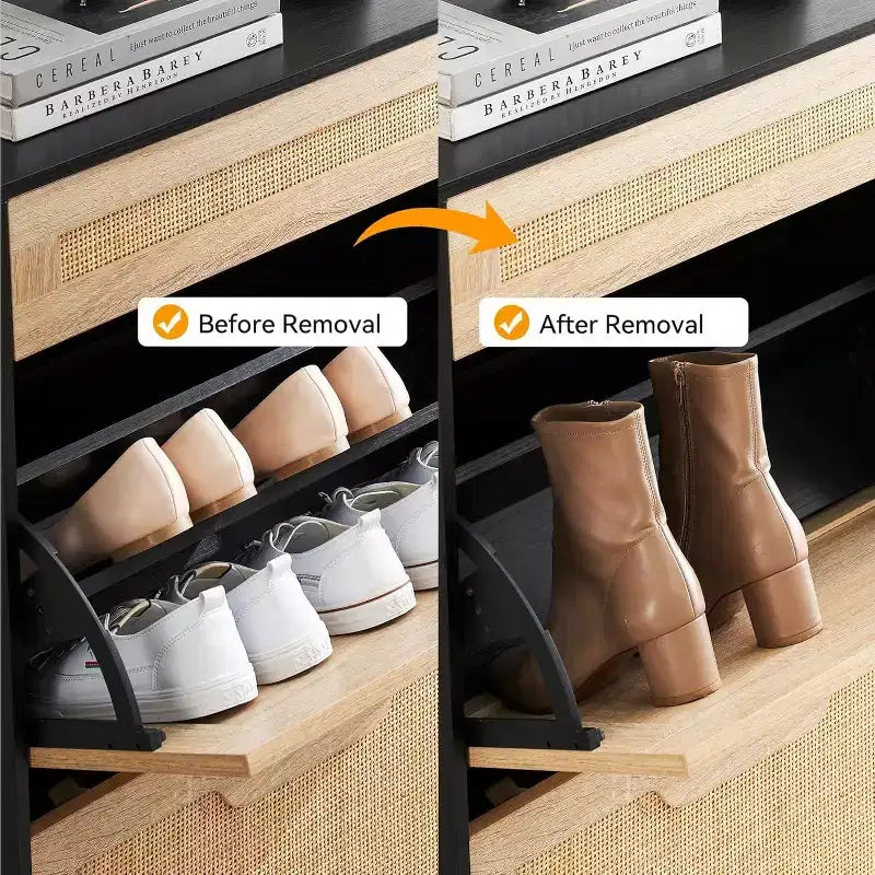 Schuhschrank für den Eingangsbereich mit 2 Klappfächern, schmaler freistehender Schuh-Organizer aus Holz, platzsparendes geschlossenes Schuhregal für Flur, Foyer, Wohnung