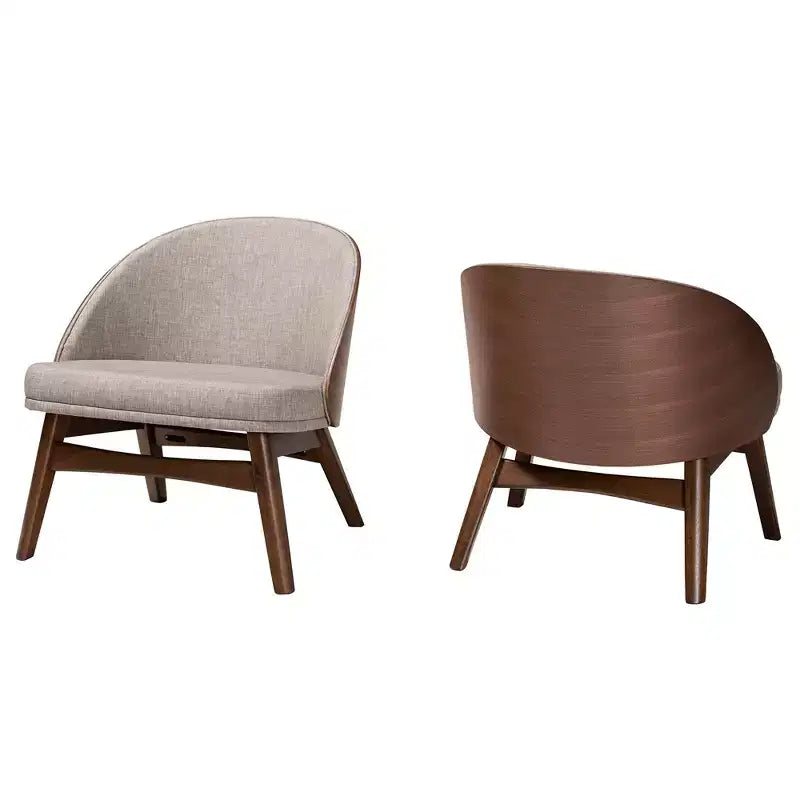 Baxton Studio Lovella 2er-Set Akzentstühle im Mid-Century-Modern-Stil, grauer Stoff und walnussbraunes Holz-Finish