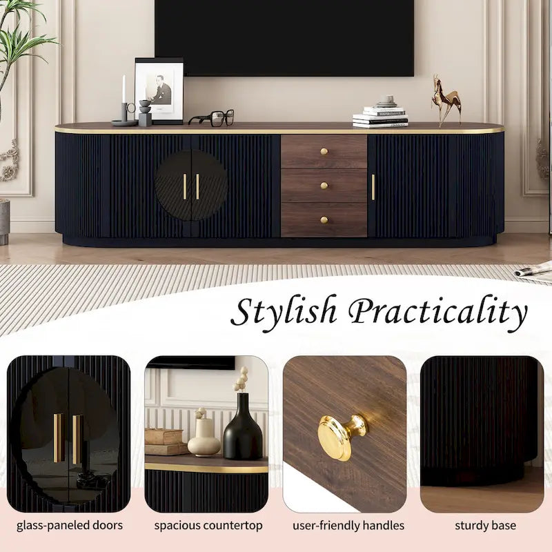 70,8-Zoll modernes minimalistisches TV-Lowboard für Fernseher bis 80 Zoll, Entertainment-Center mit 3 Schubladen und 1 Ablage mit Metallgriffen