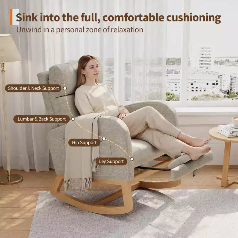 Moderner Schaukelstuhl mit Kissen & Seitentaschen, für Wohnzimmer, Schlafzimmer