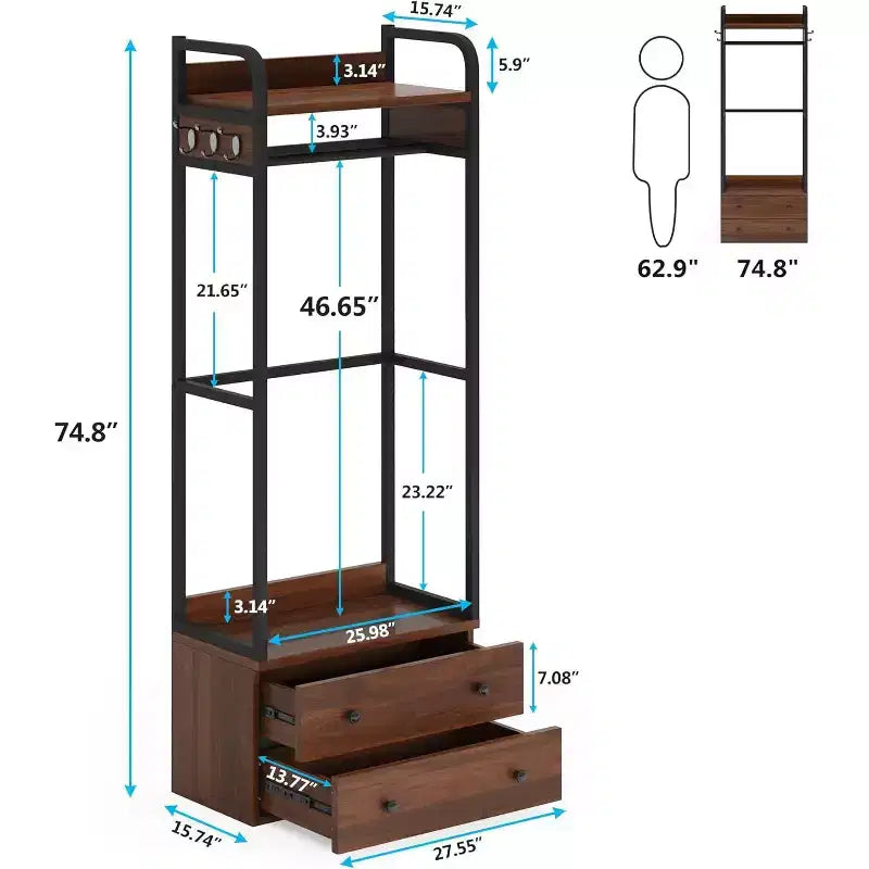 Lantine freistehender Kleiderschrank-Organizer, kleiner Kleiderständer mit Schubladen und Ablagen, robuster Kleiderständer für Flur, Eingangsbereich und Schlafzimmer