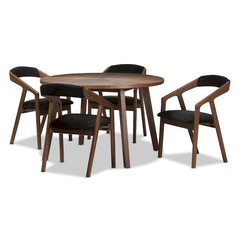 5-teiliges Esszimmer-Set aus grauem Stoff im Mid-Century-Stil von Baxton Studio