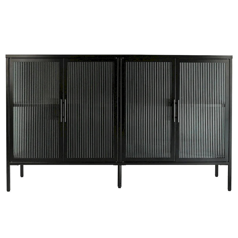 Stilvoller 4-türiger Vitrinenschrank aus gehärtetem Glas, 4 Glastüren, verstellbares Einlegeboden