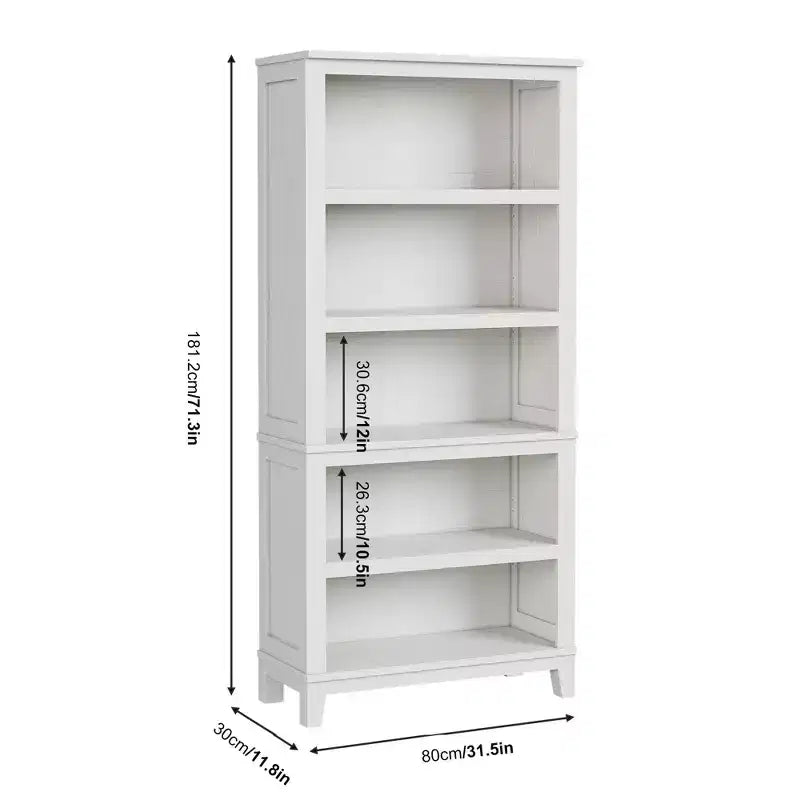 GustoWave 71 Zoll hohes Bücherregal mit verstellbaren Böden, 31,5 Zoll breit, Holzregal mit 5 Ebenen im Landhausstil, Vintage-Bücherregal