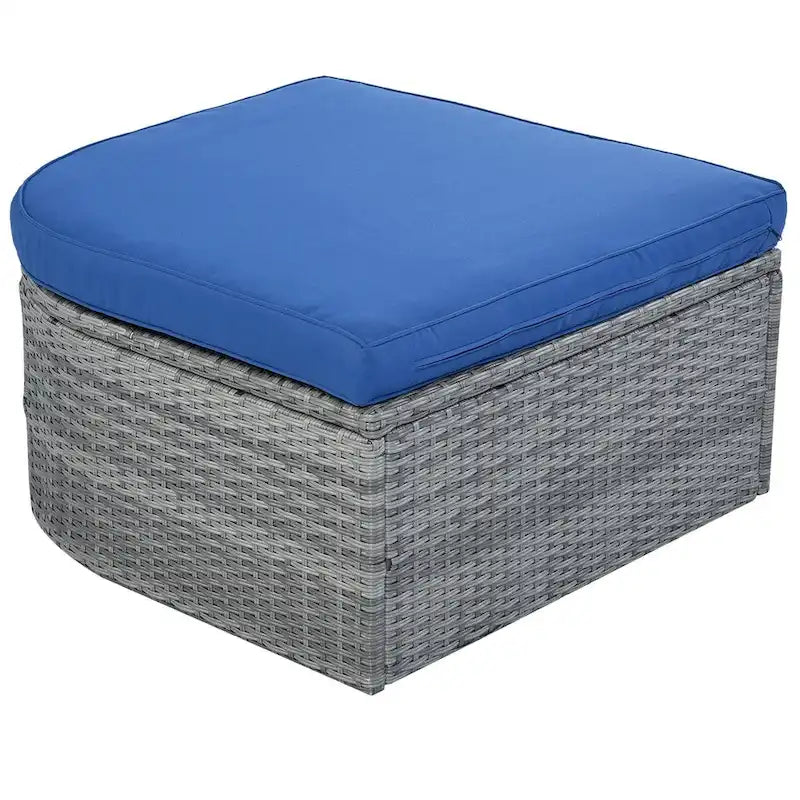 Graues Outdoor-Tagesbett aus Korbgeflecht mit Polstern und ausziehbarem Sonnendach
