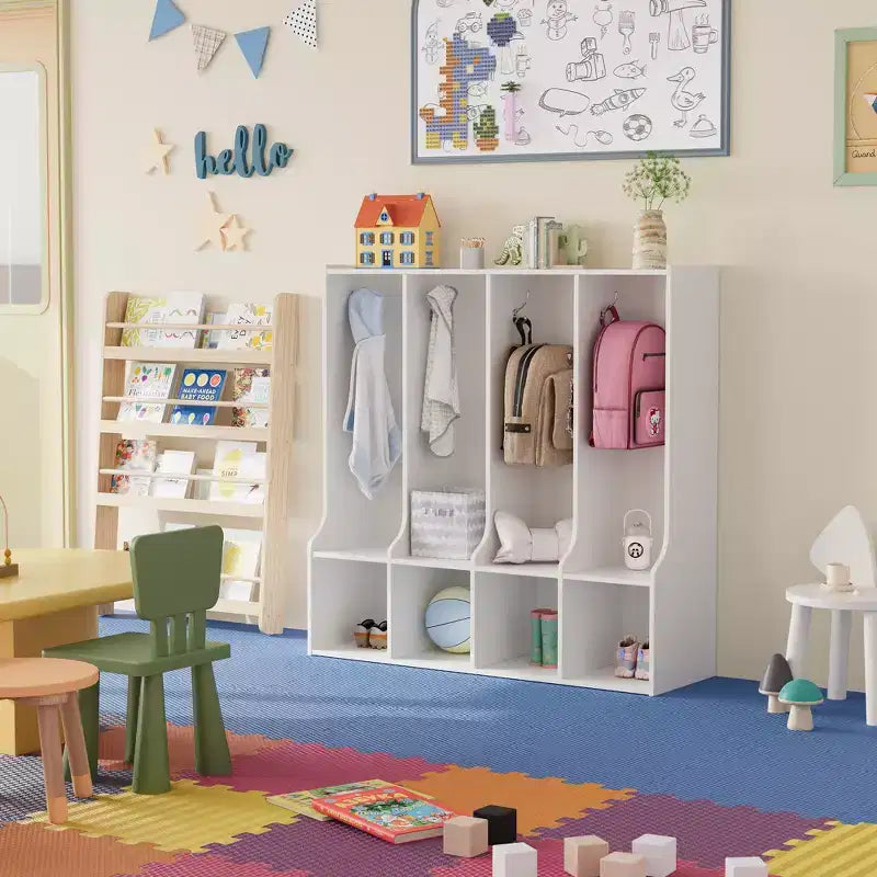 Acekool 4-teilige Kinder-Garderobe mit 4 Fächern & 8 Haken für Klassenzimmer, Kinderzimmer & Zuhause