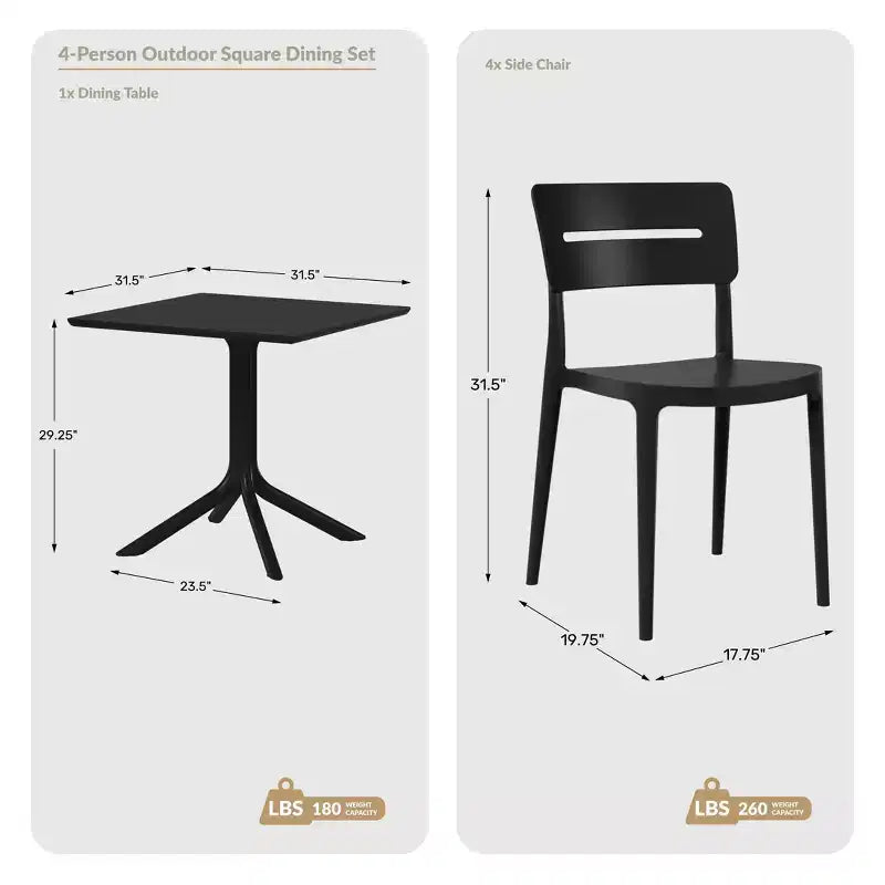 WestinTrends Playa Modern 5-teiliges Essgruppe aus Kunstharz für die Terrasse mit stapelbaren Terrassenstühlen