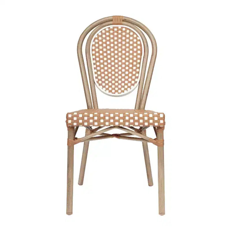 Flash Furniture Lourdes stapelbarer Thonet-Bistrostuhl für den gewerblichen Innen- und Außenbereich, PE-Rattan und Aluminiumgestell