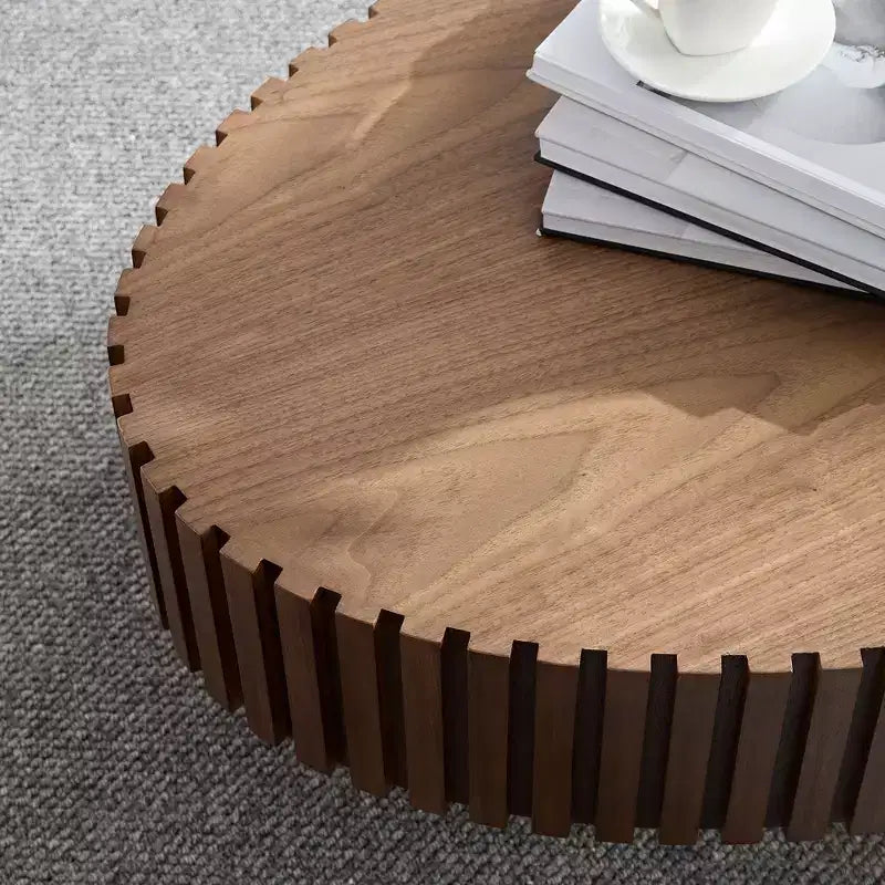 Ovaler/Quadratischer Couchtisch, minimalistischer geriffelter Mitteltisch, Beistelltisch, natürliche Esche/Nussbaum/Mattschwarz – ModernLuxe