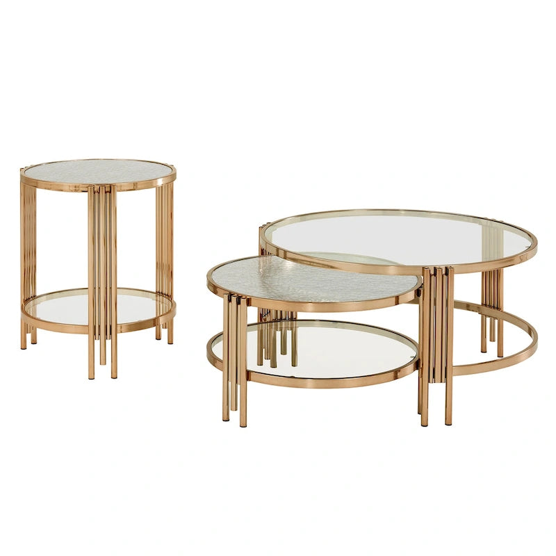 Bruges Couchtisch mit Strukturglas, champagnergoldenes Finish, mit Ablage von iNSPIRE Q Bold