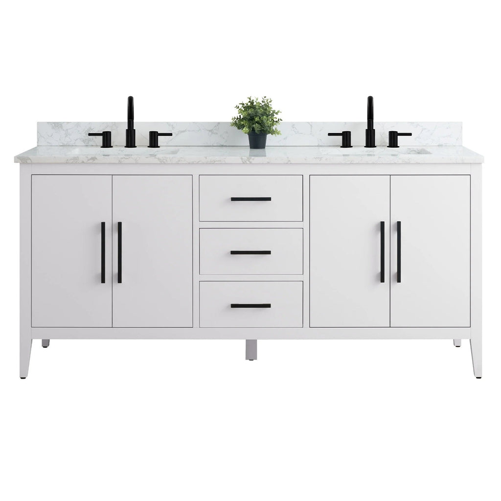 Vanity Art 72 Zoll Badezimmer-Waschtischunterschrank mit Doppelwaschbecken und Kunstmarmorplatte