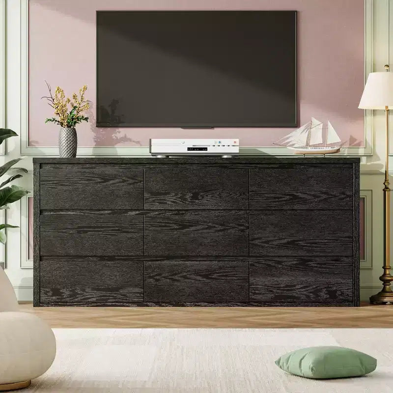 Kommode mit 9 Schubladen für das Schlafzimmer, breiter moderner Schubladenschrank aus Holz mit großem Stauraum, Holzkommode für Wohnzimmer, Flur und Eingangsbereich