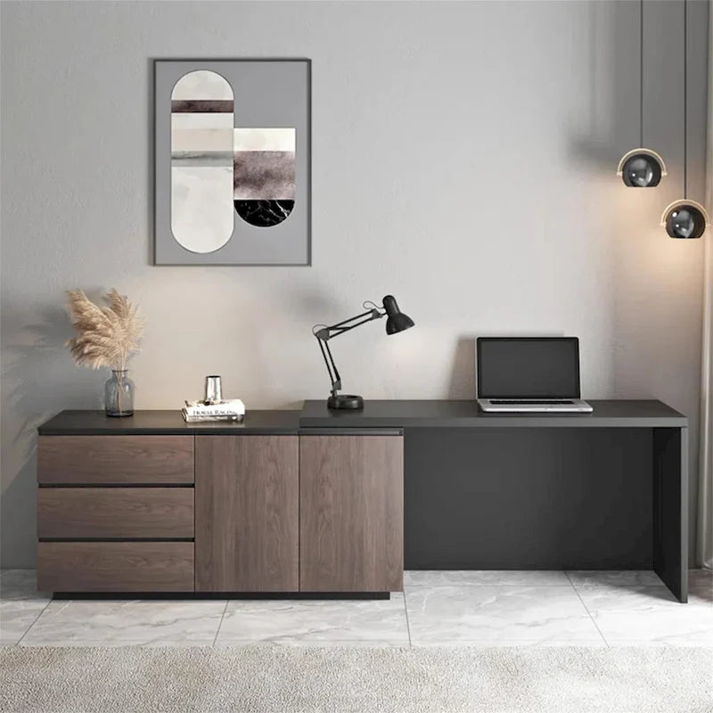 Ausziehbarer Schreibtisch fürs Homeoffice mit Schubladenkommode zur Aufbewahrung