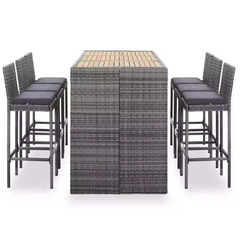 vidaXL Terrassenbar-Set 7-teilig Outdoor-Bartisch und Barstühle aus schwarzem Poly Rattan