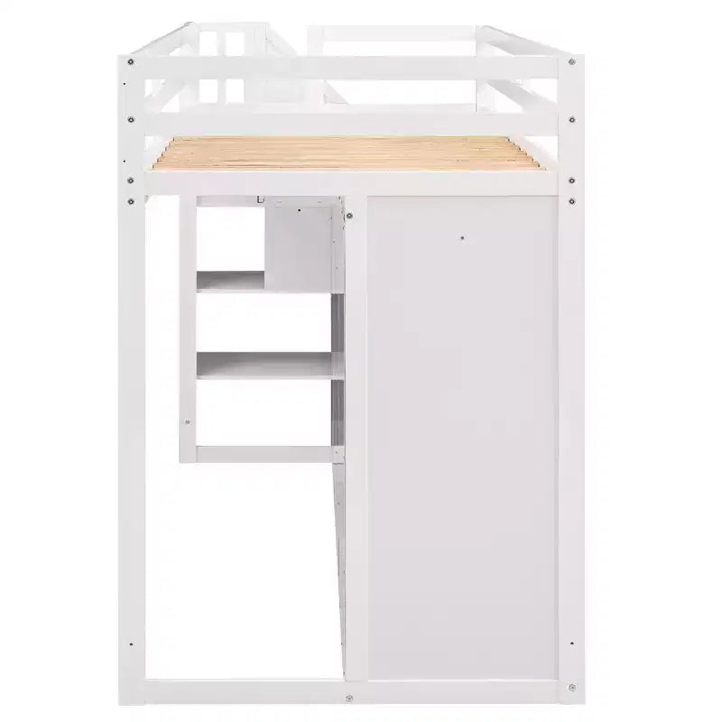 93,3 Funktionales Hochbett mit Kleiderschränken, Regalen, Schubladen und Stauraumleiter