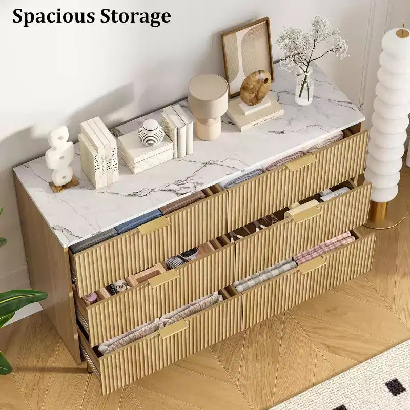 COZONY 6-Schubladen-Kommode mit geriffeltem Design, moderner Holz-Aufbewahrungsschrank, breite Schubladenkommode für Schlafzimmer, Wohnzimmer und Eingangsbereich