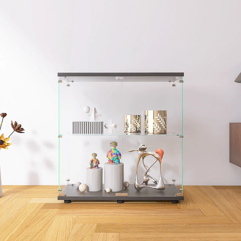 Glasvitrine mit zwei Türen und zwei Einlegeböden, mit Tür