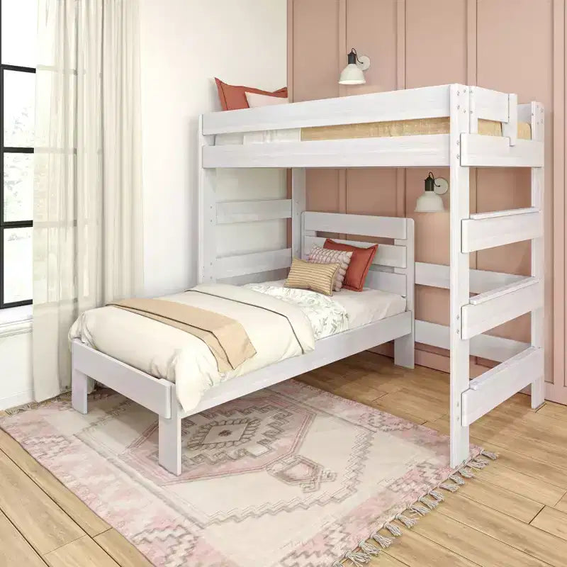 Max & Lily Etagenbett aus Massivholz im modernen Landhausstil, L-förmiger Bettrahmen mit zwei Einzelbetten für Kinder