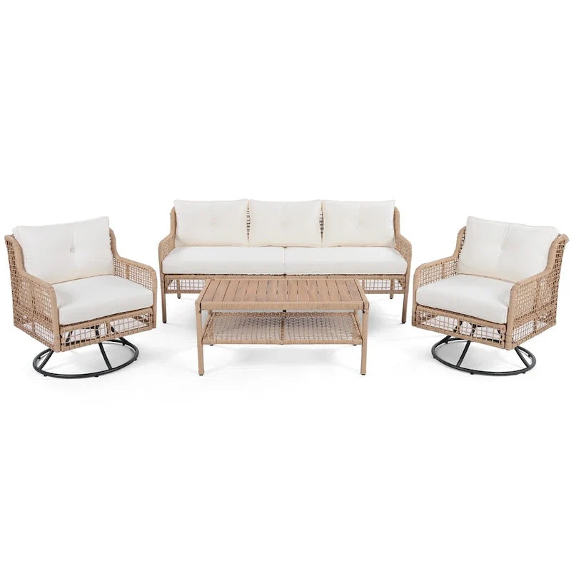 4-teiliges Outdoor-Rattangarniture-Set mit Drehstühlen und Couchtisch