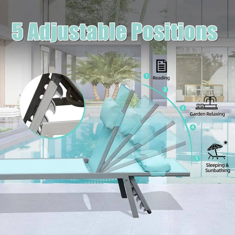 3-teiliges Terrassen-Liegen-Set, Aluminium-Poolliegen mit Beistelltisch, verstellbare wetterfeste Outdoor-Liegestühle