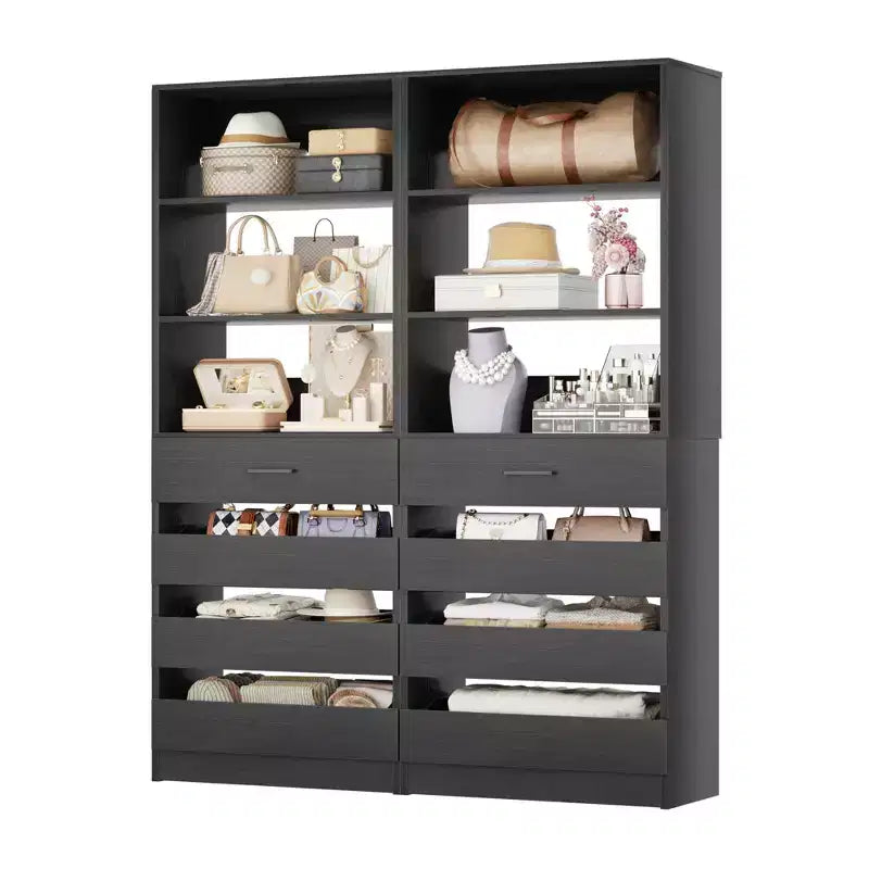 Schrankorganisationssystem mit Holzschubladen und Regalen