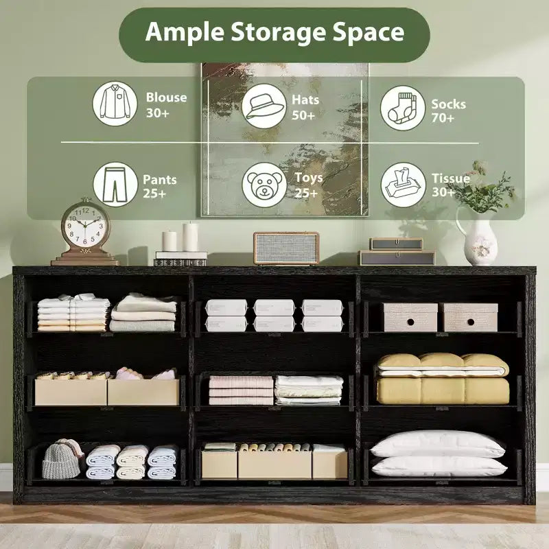 Kommode mit 9 Schubladen für das Schlafzimmer, breiter moderner Schubladenschrank aus Holz mit großem Stauraum, Holzkommode für Wohnzimmer, Flur und Eingangsbereich