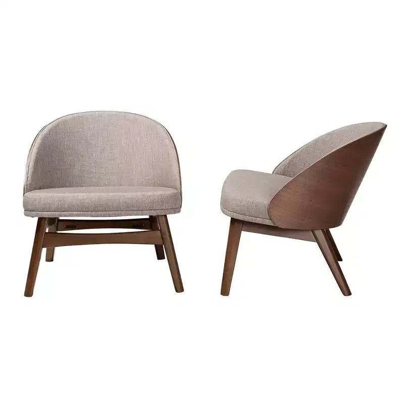 Baxton Studio Lovella 2er-Set Akzentstühle im Mid-Century-Modern-Stil, grauer Stoff und walnussbraunes Holz-Finish