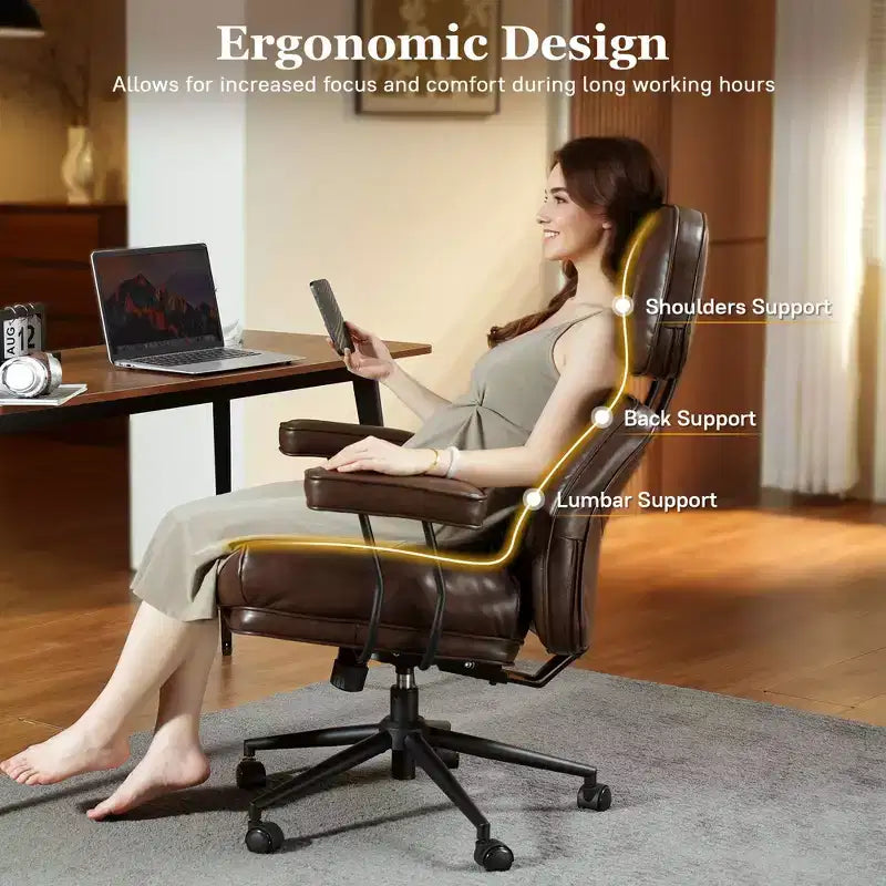 HOMLUX ergonomischer Chefsessel mit hoher Rückenlehne und Neigefunktion, komfortabler Lenden- und Nackenstütze