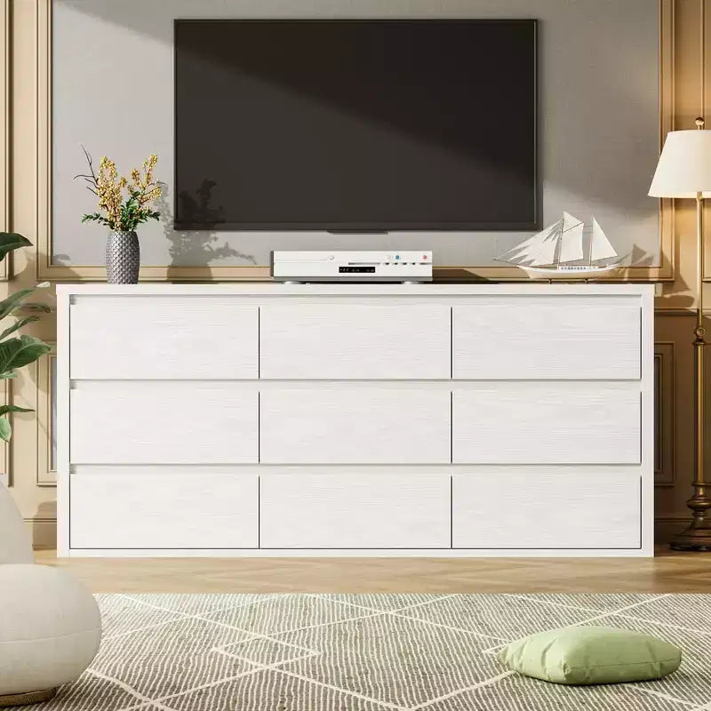 Kommode mit 9 Schubladen für das Schlafzimmer, breiter moderner Schubladenschrank aus Holz mit großem Stauraum, Holzkommode für Wohnzimmer, Flur und Eingangsbereich