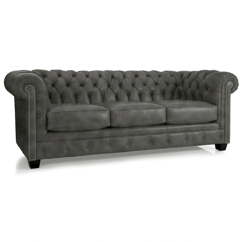 Hancock Chesterfield-Sofa mit Tufting aus genarbtem italienischem Leder – 79 H x 218 B x 102 T (cm)