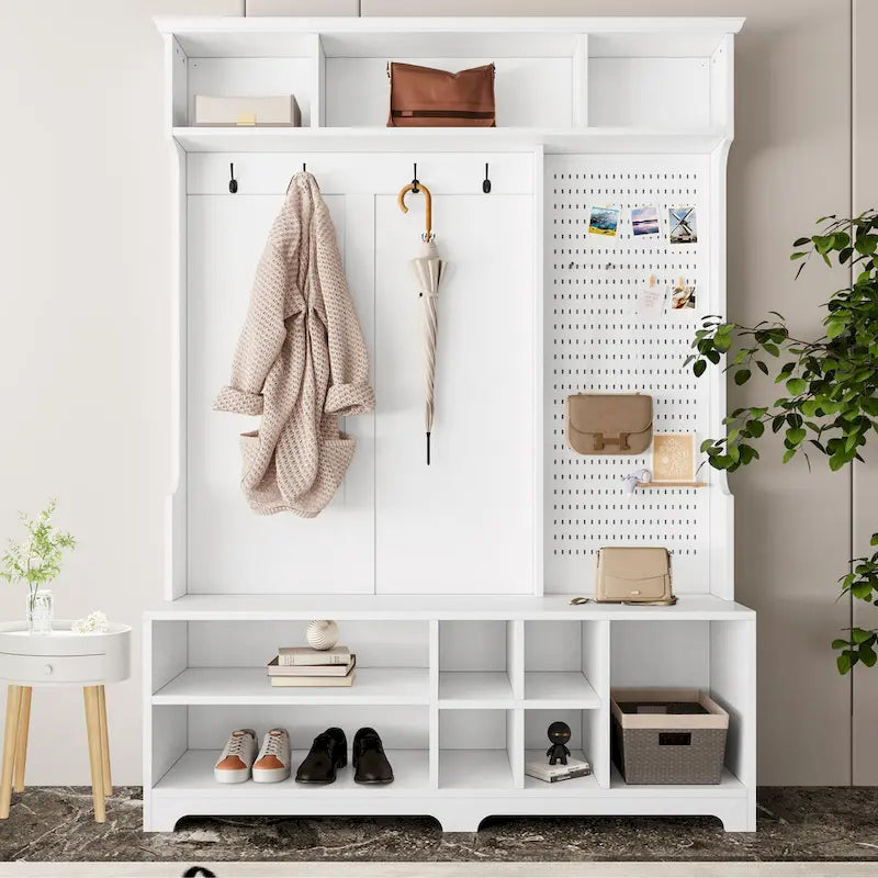 GDFStudio – Finn Multifunktionale Garderobe mit Schuhbank, Lochwand und viel Stauraum