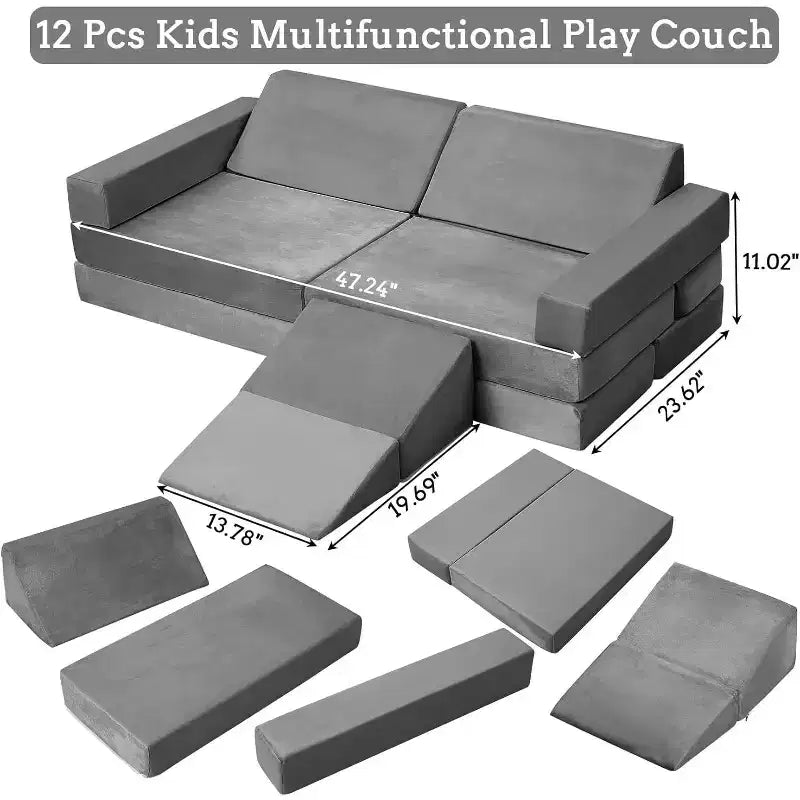 Indoor-Klettersofa, 12-teilige modulare Spielcouch mit quadratischem Bällebad & Kletterrampe, Kissen-Spielset