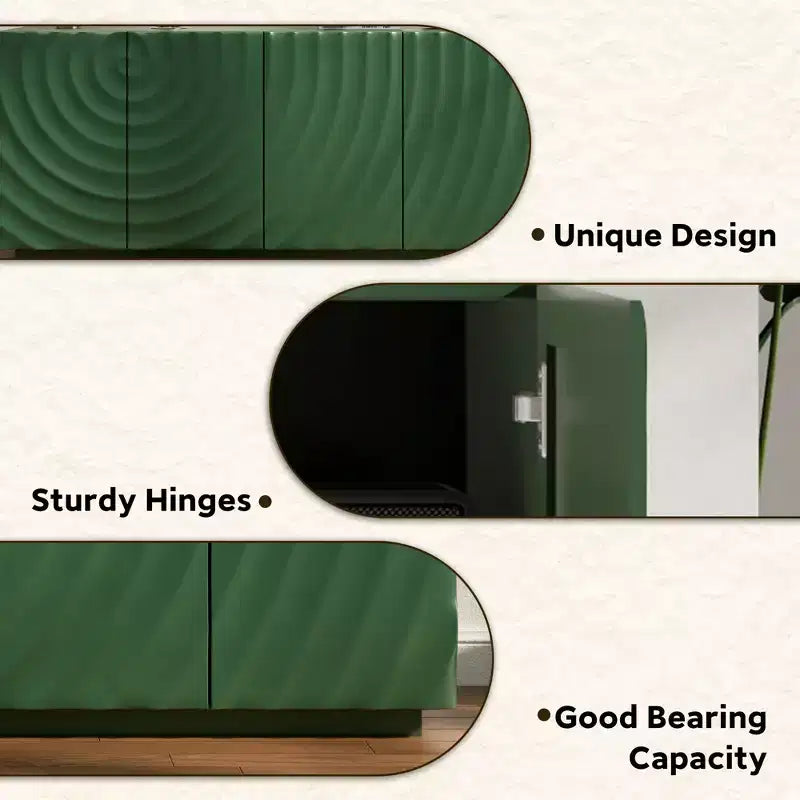 Clihome Sideboard, grüner Akzentschrank mit 4 Türen, moderner Vorratsschrank im Mid-Century-Stil, Konsolenschrank, Flurschrank