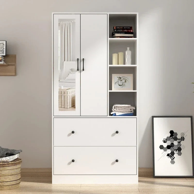 Kleiderschrank mit Spiegel, verstellbarer Kleiderstange und platzsparendem Design