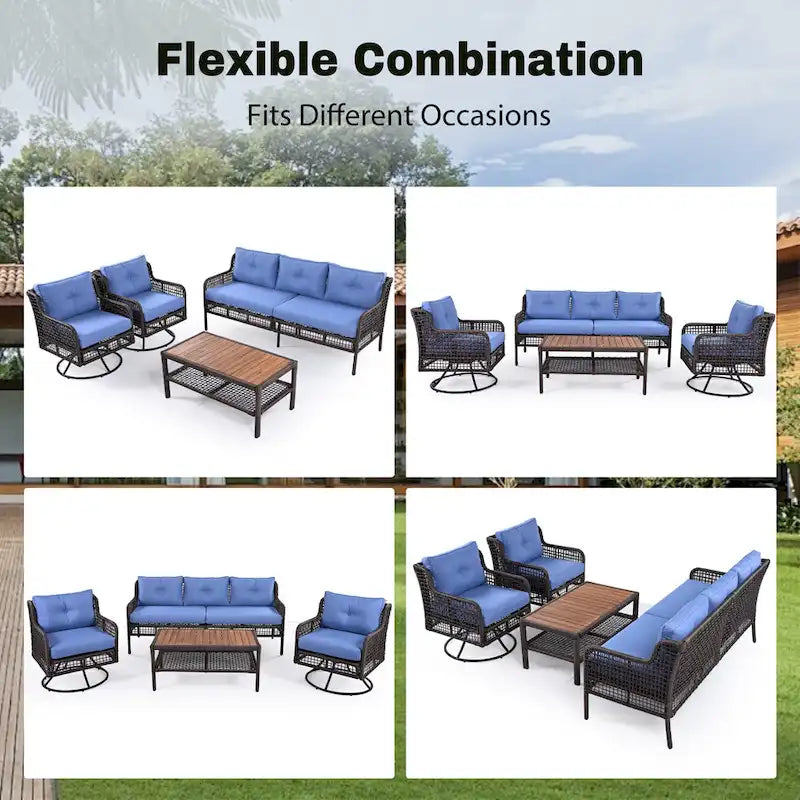 4-teiliges Outdoor-Rattangarniture-Set mit Drehstühlen und Couchtisch