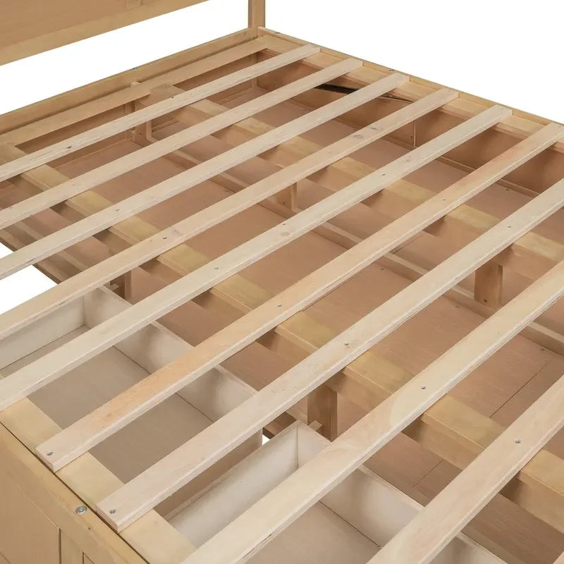Holz-Plattformbett mit Stauraum und 2 Schubladen