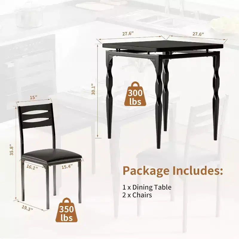 3-teiliges Esszimmer-Set für kleine Räume, Tisch & 2 Stühle mit Spiralbeinen, Kompaktes Küchentisch-Set für Wohnungen