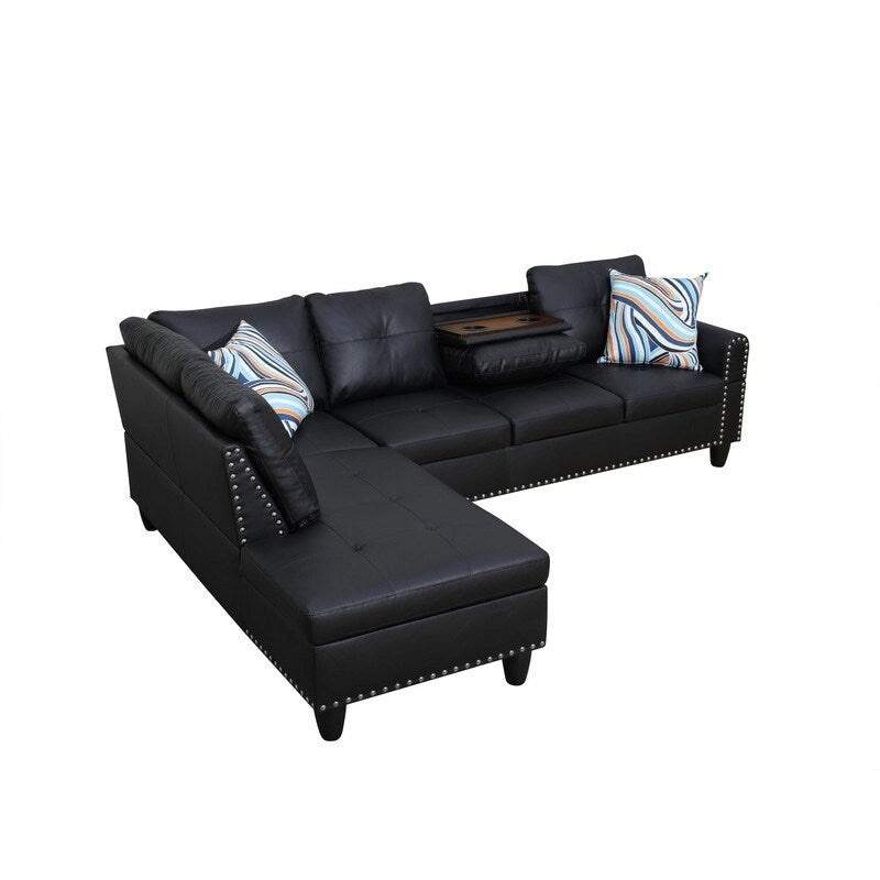 Modernes 3-teiliges Sofa-Set aus schwarzem Kunstleder: Elegantes Design für Wohnzimmer