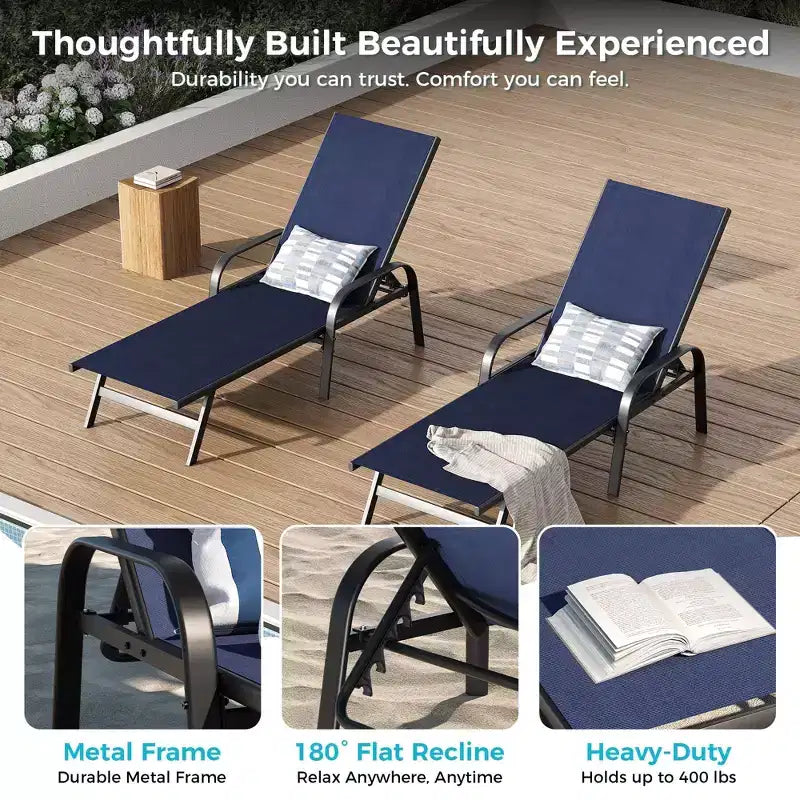 Set aus 2 Outdoor-Terrassenliegen, 5-fach verstellbare Liegestühle mit Textilene-Gewebe, Pool-Liegen für Garten & Balkon