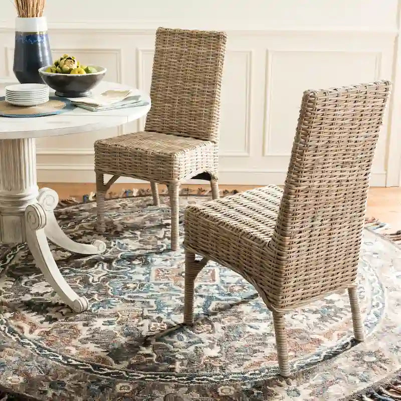 SAFAVIEH Karyl Unbehandelter natürlicher Weidengeflecht-Esszimmerstuhl (2er-Set) - 18,5 x 18,5 x 38,1 - 19B x 19T x 38H