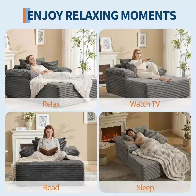 Übergroßes Chaiselongue-Sofa, Cord-Schlafsofa mit Kissen und breiten Armlehnen für Wohnzimmer, Schlafzimmer und Heimkino