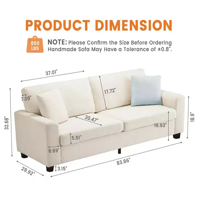 83W Modernes 3-Sitzer-Sofa mit tiefer Sitzfläche, weichem Stoff, breiter Armlehne, abnehmbarem, waschbarem Kissenbezug