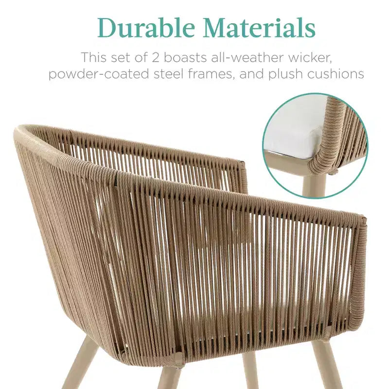 Best Choice Products Set aus 2 Outdoor-Esszimmerstühlen für die Terrasse, Sitzfläche aus geflochtenem Korbgeflecht, Belastbarkeit: 113 kg